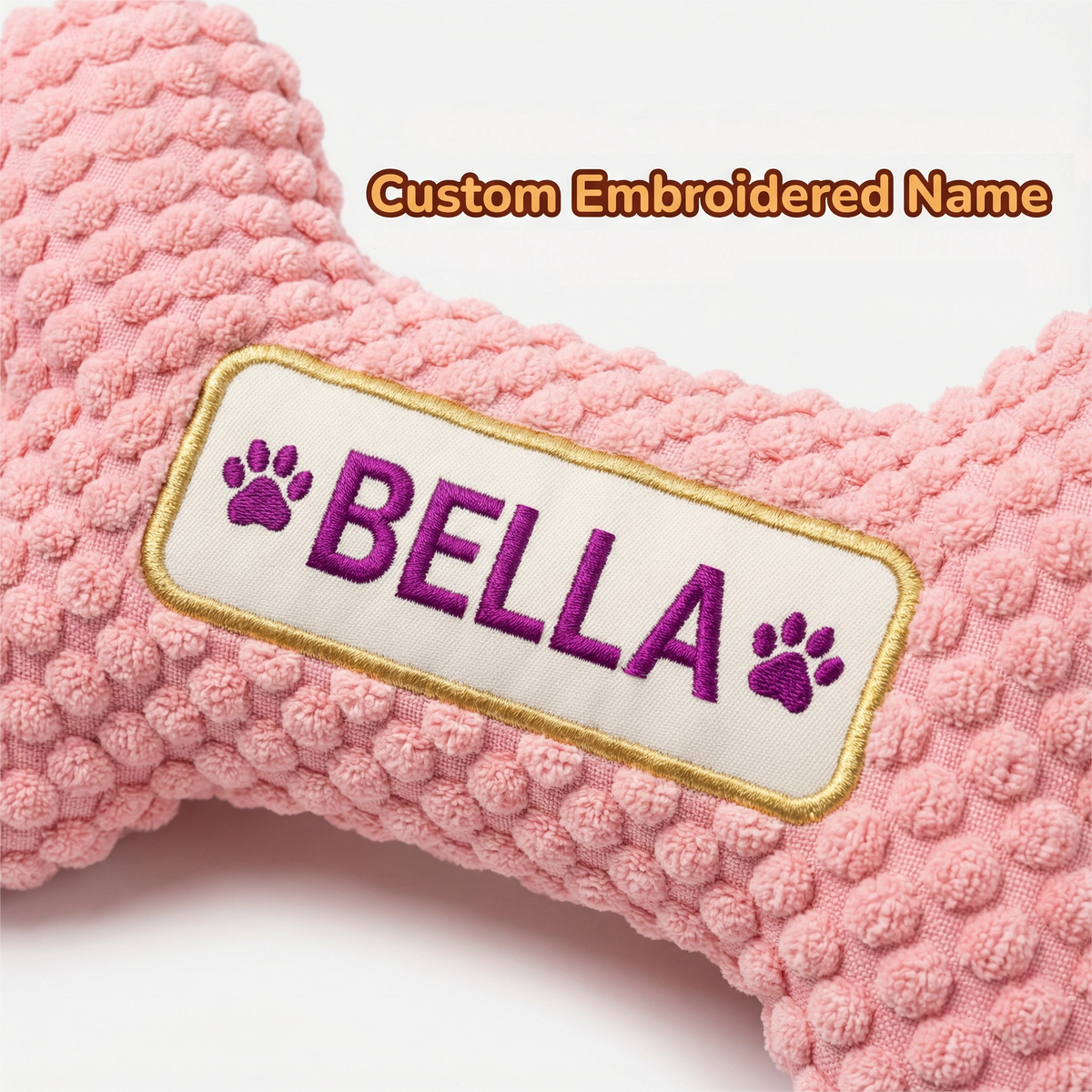 Personalized Dog Bone Squeaky Toy with Hand-Embroidered Name