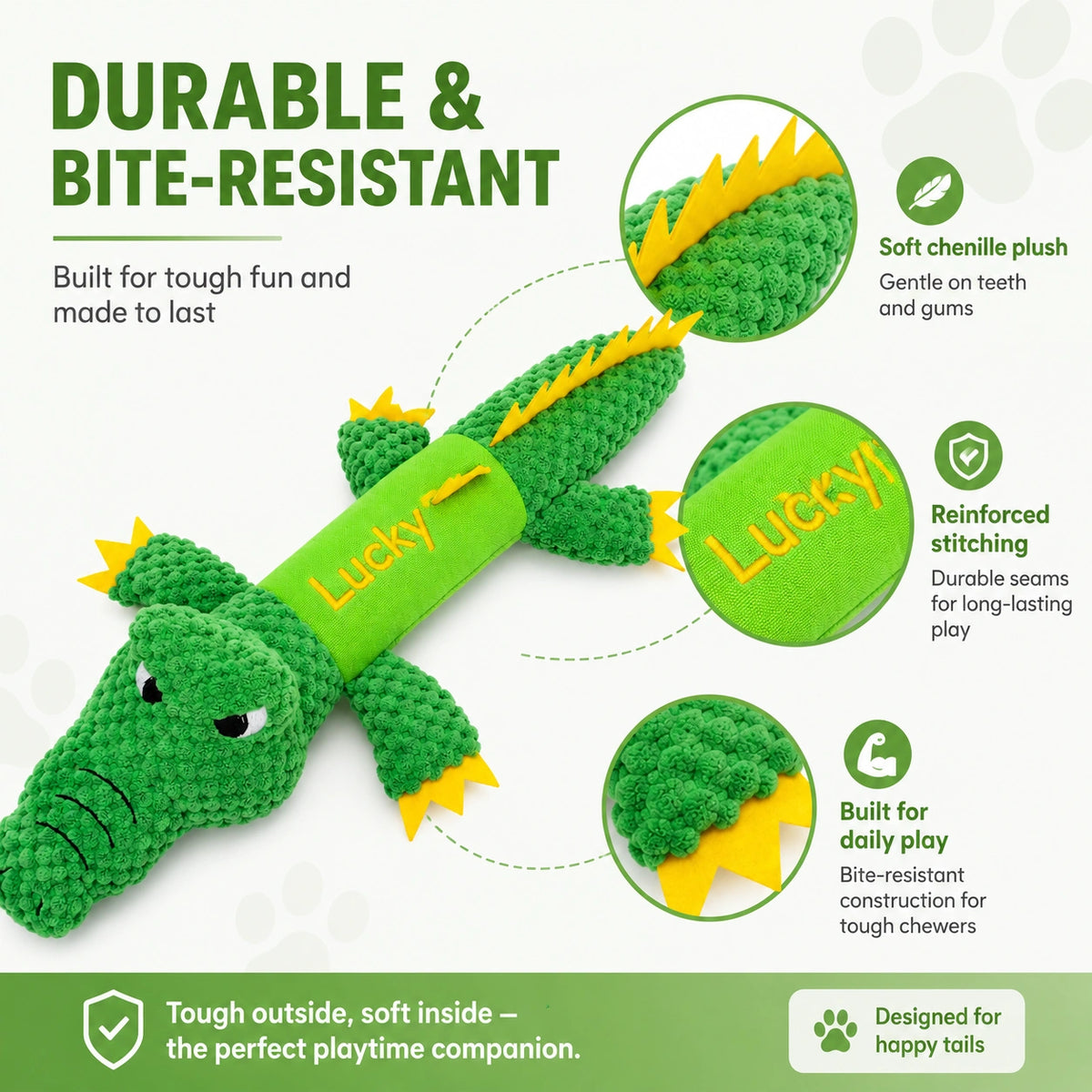 Custom Embroidered Crocodile Dog Toy - Squeaky & Durable Plush