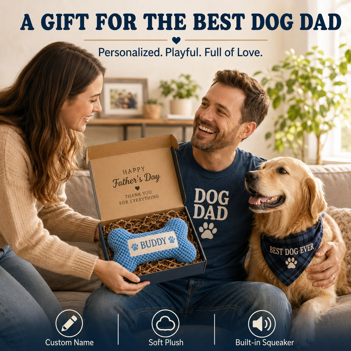 Dog Dad Father's Day Gift — Personalized Squeaky Bone Toy