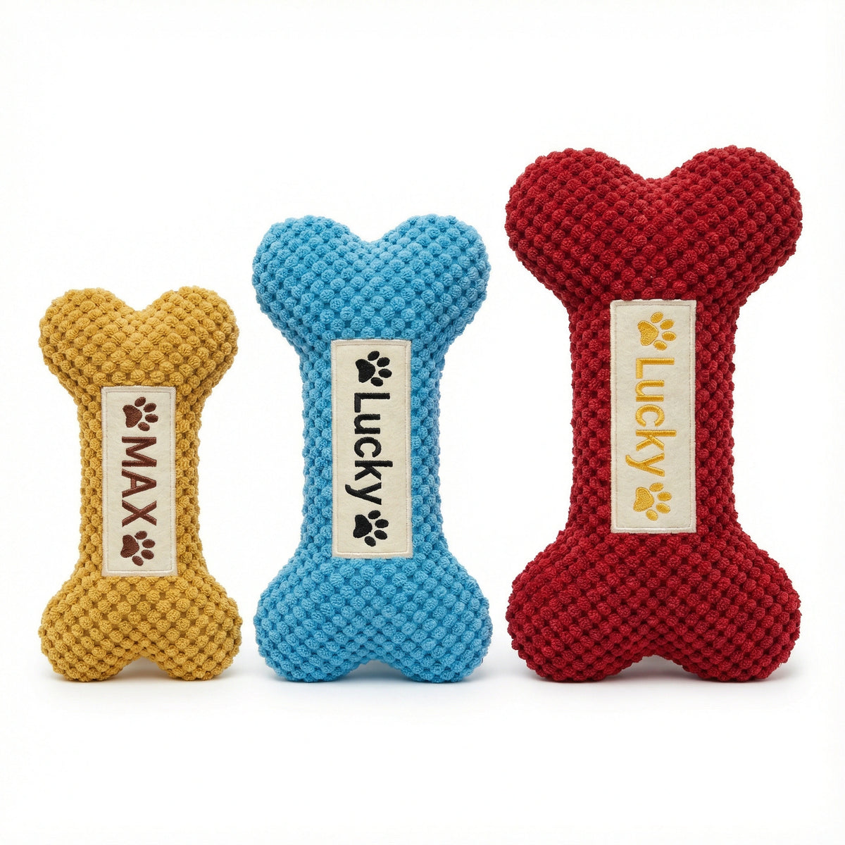 Personalized Dog Bone - Hand-Embroidered Name - Squeaky Toy