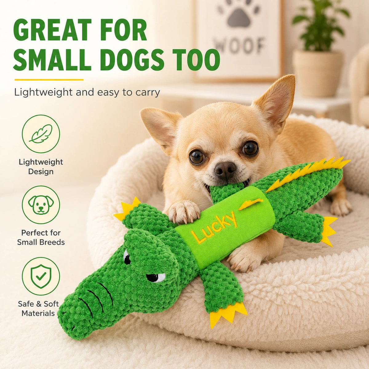 Custom Embroidered Crocodile Dog Toy - Squeaky & Durable Plush