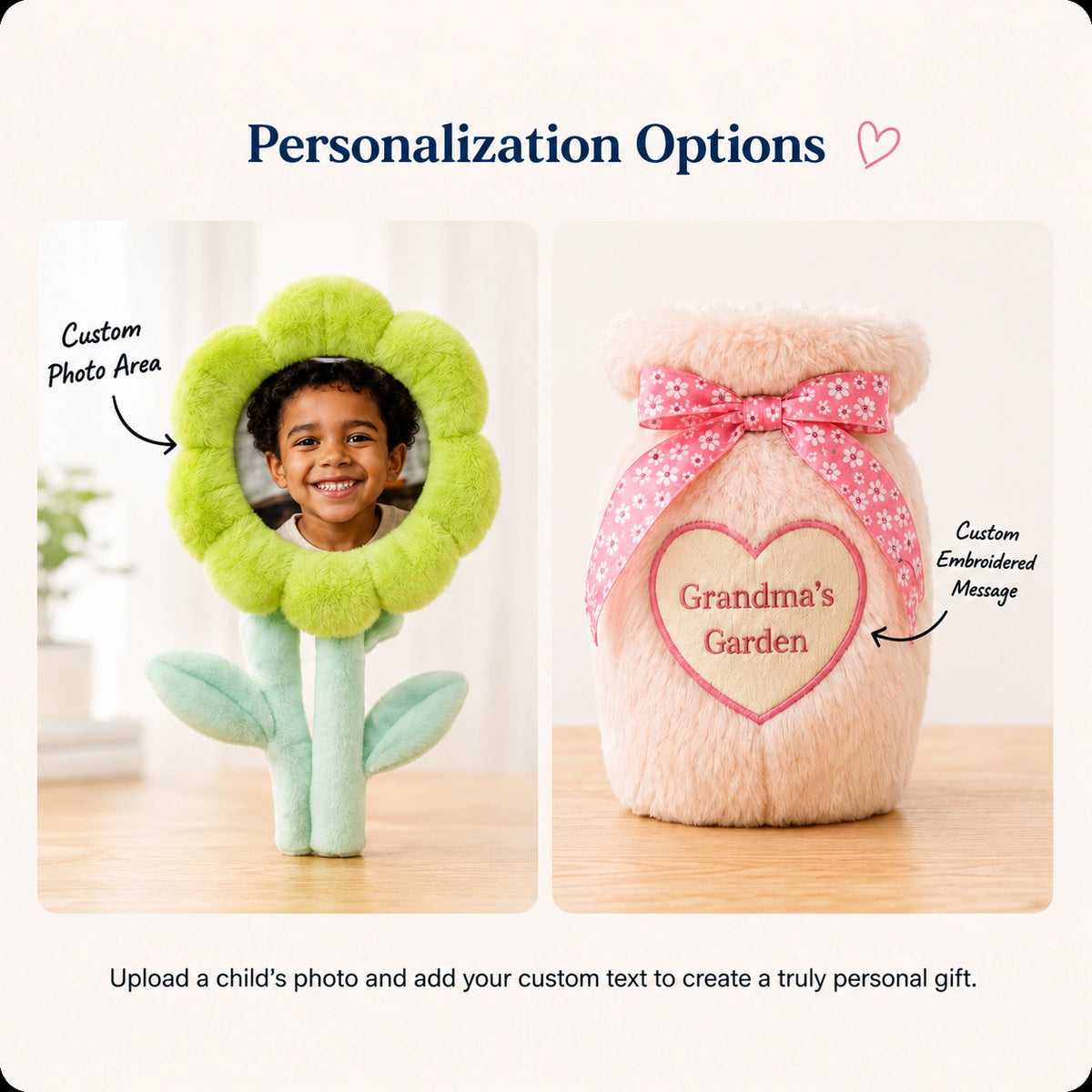 Personalized Plush Photo Flower Bouquet – Custom Face Flowers in an Embroidered Vase