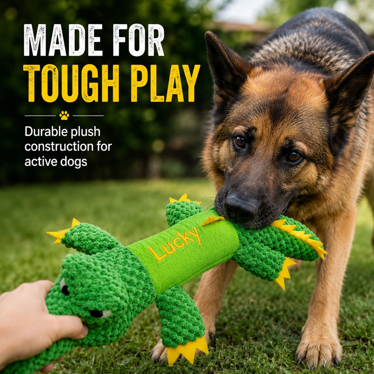 Custom Embroidered Crocodile Dog Toy - Squeaky & Durable Plush
