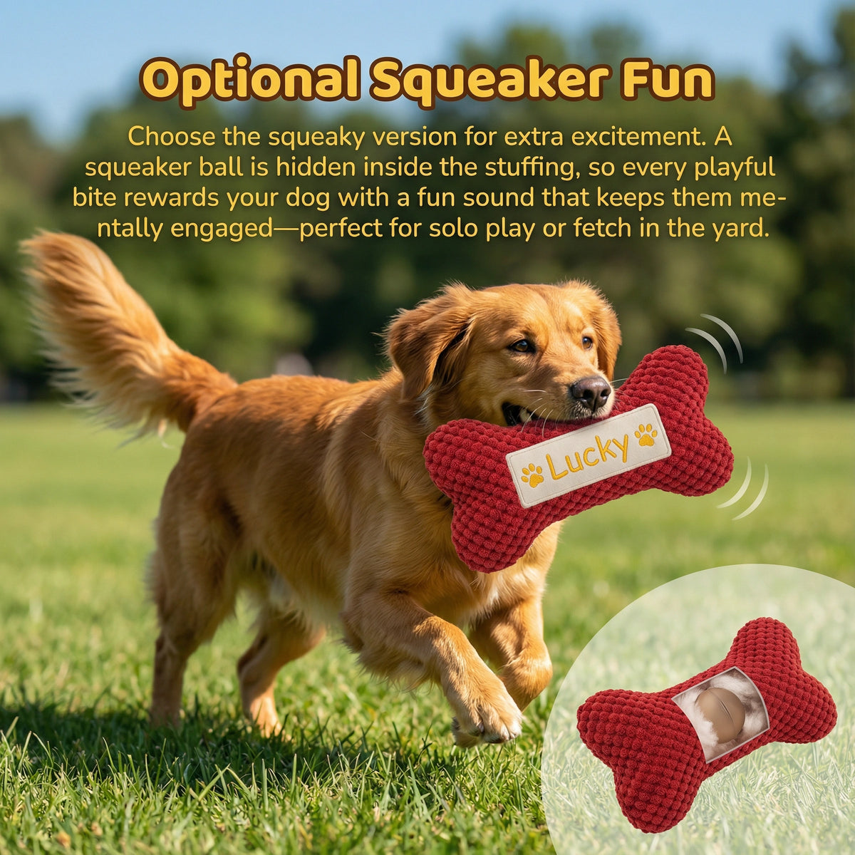 Personalized Dog Bone - Hand-Embroidered Name - Squeaky Toy