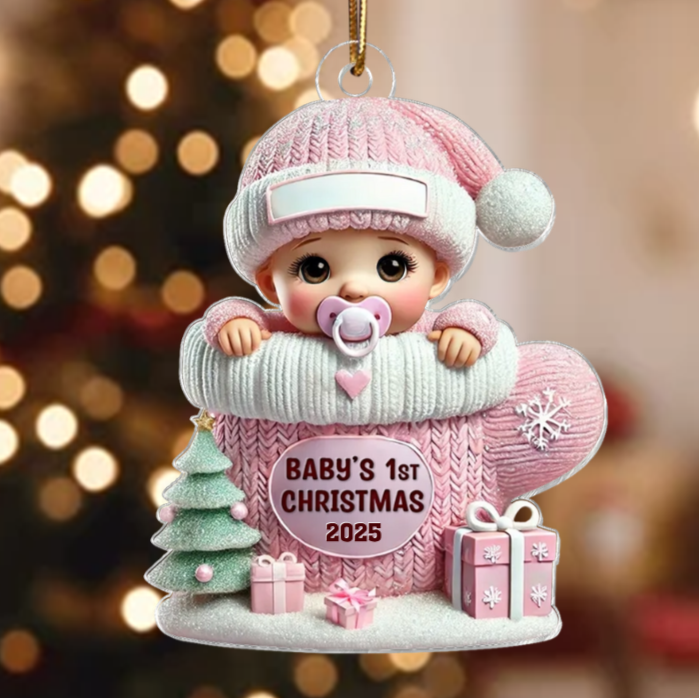 Baby Inside Gift Box 3D Effect Personalized Acrylic Ornament- Gift for Newborn
