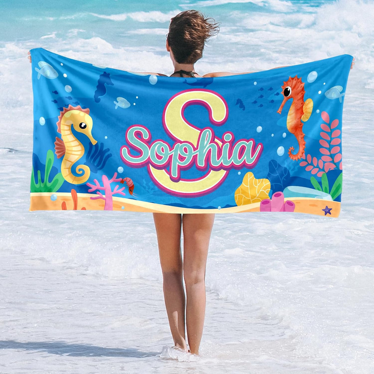 Personalized Kids Beach Towels with Names - 6 Sizes, Cotton/Poly