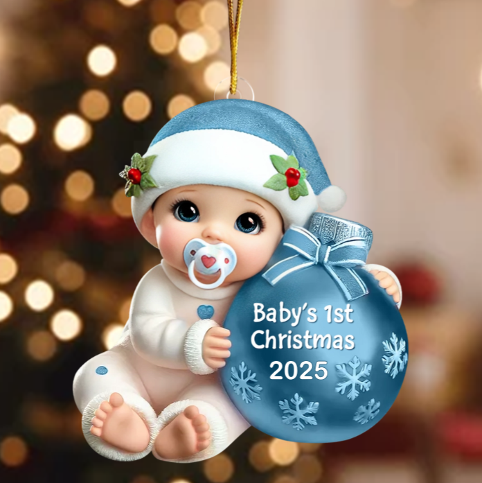 Baby Inside Gift Box 3D Effect Personalized Acrylic Ornament- Gift for Newborn