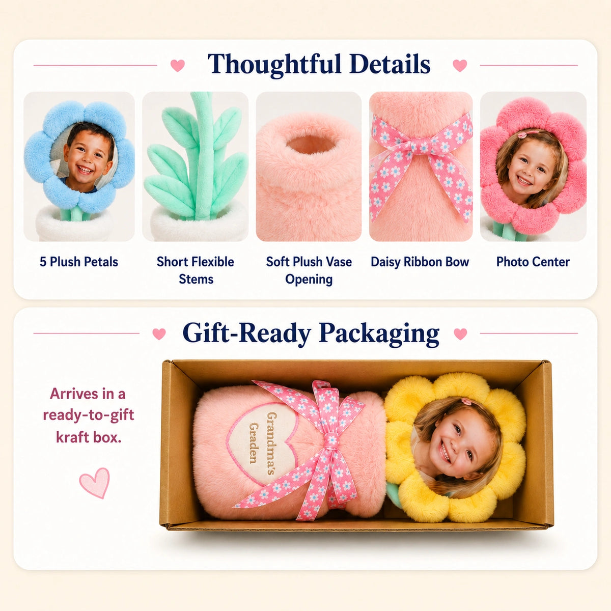 Personalized Plush Photo Flower Bouquet – Custom Face Flowers in an Embroidered Vase