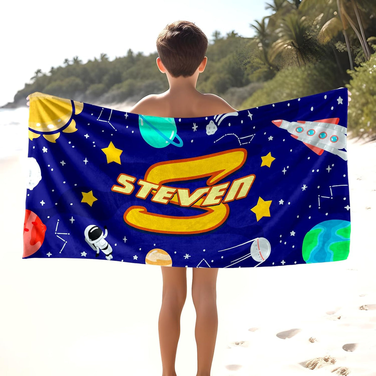 Personalized Kids Beach Towels with Names - 6 Sizes, Cotton/Poly