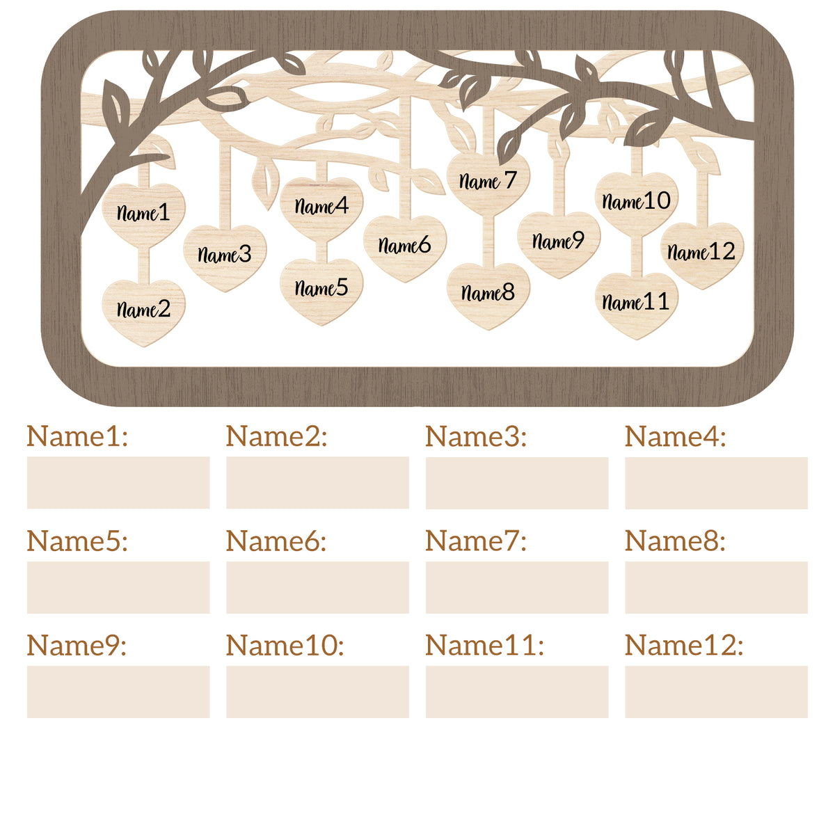 Personalized Family Tree w/Names - 2 Sizes Customized Wood Signs Decor Grandma Gifts, Birthday Gifts for Grandma Mom Grandparent, Custom Family Wooden Desk Table Sign Art Decorations