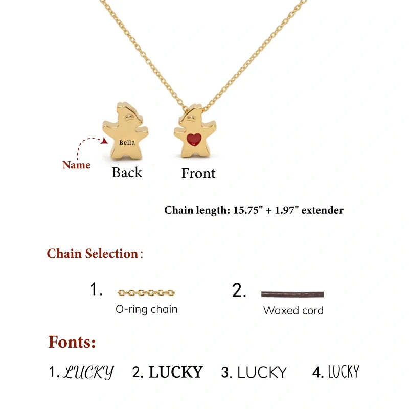 Personalized Bear Family Necklace - 18K Gold Plated Custom Name Pendants