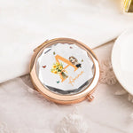 Personalized Makeup Mirror with Cartoon Character, Birth Flower & Name - Ideal for Women, Perfect Mother's Day Gift