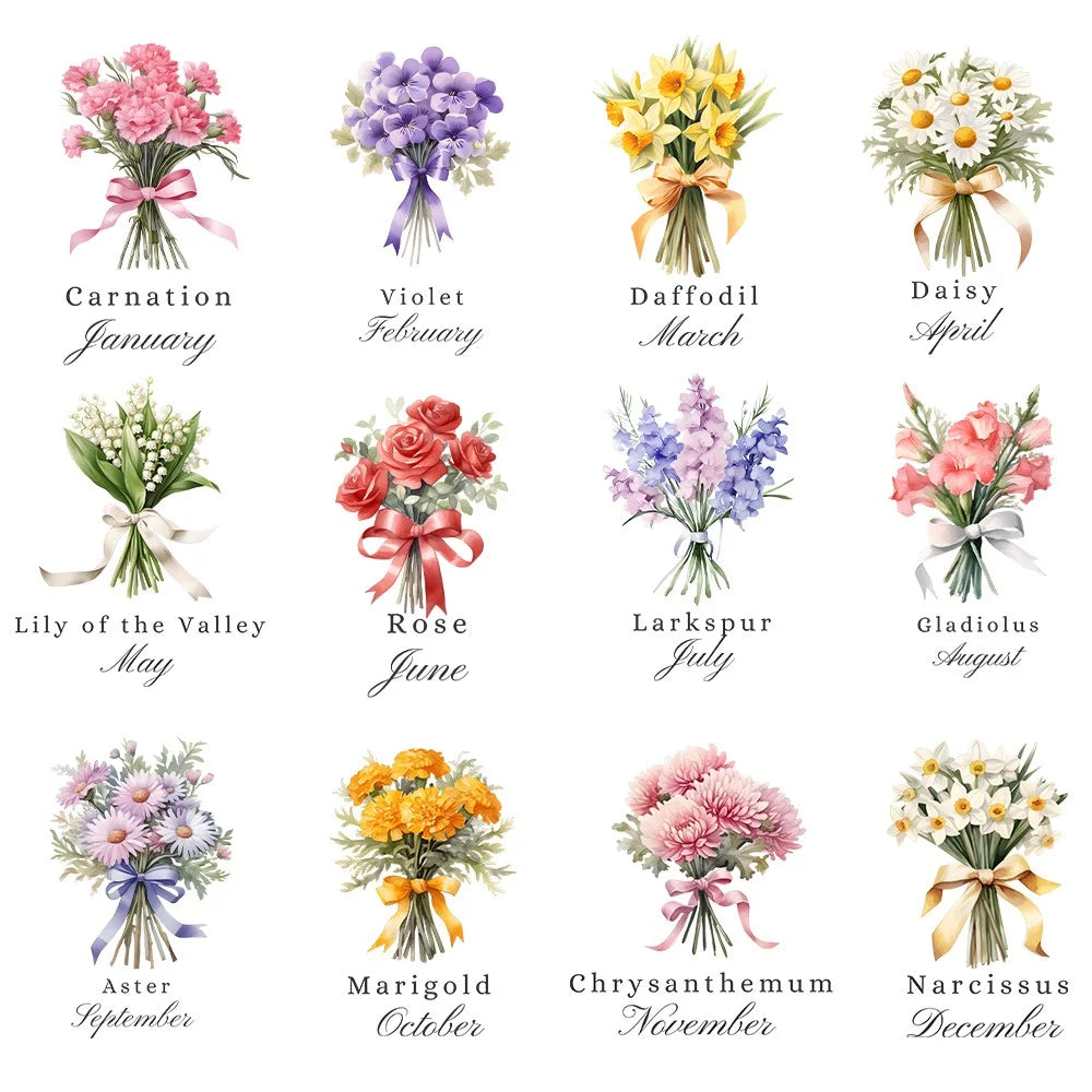 Personalized Makeup Mirror with Cartoon Character, Birth Flower & Name - Ideal for Women, Perfect Mother's Day Gift