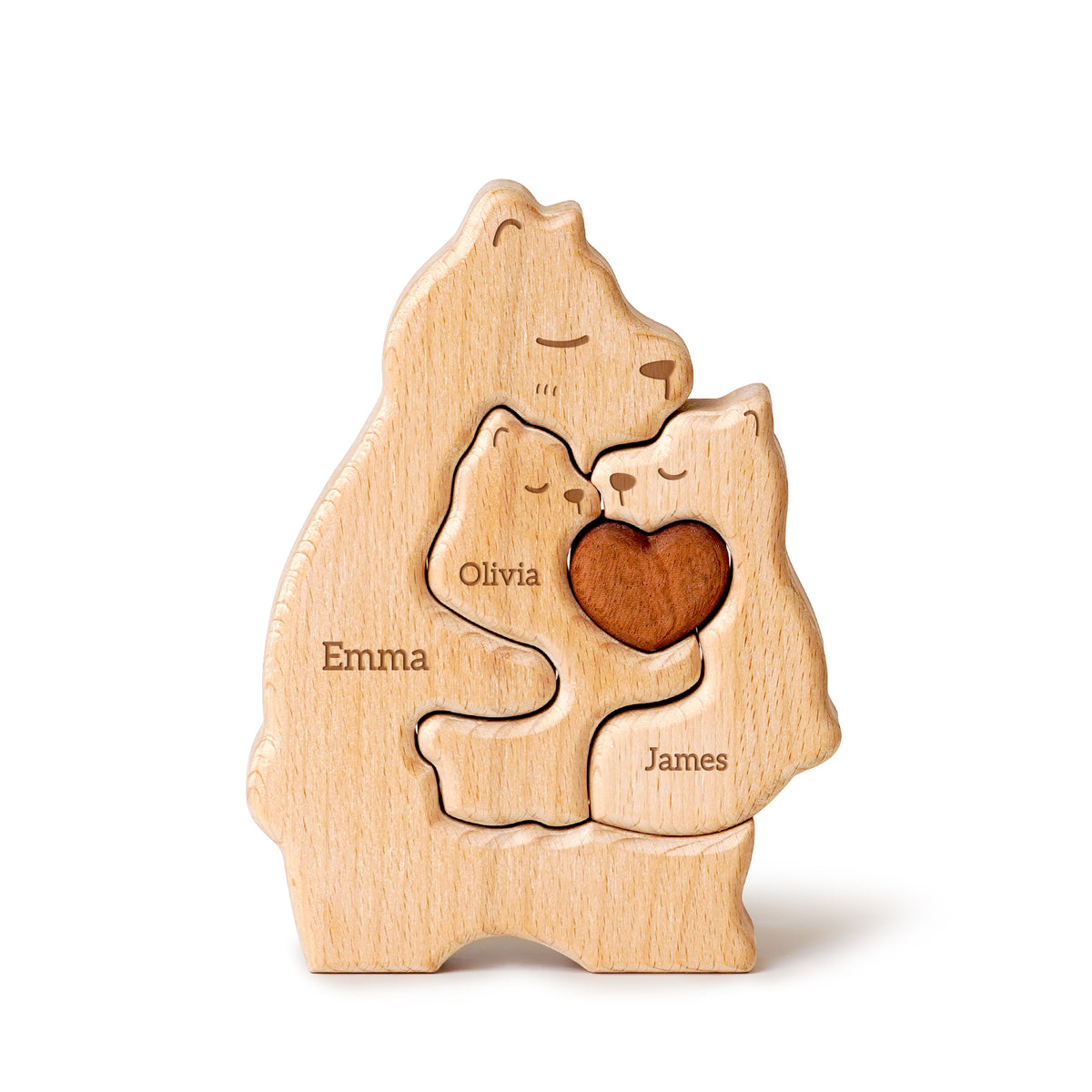 Mommy Bear Family Puzzle, Personalized Wooden Puzzles with Mothers and 1–4 Kids Names