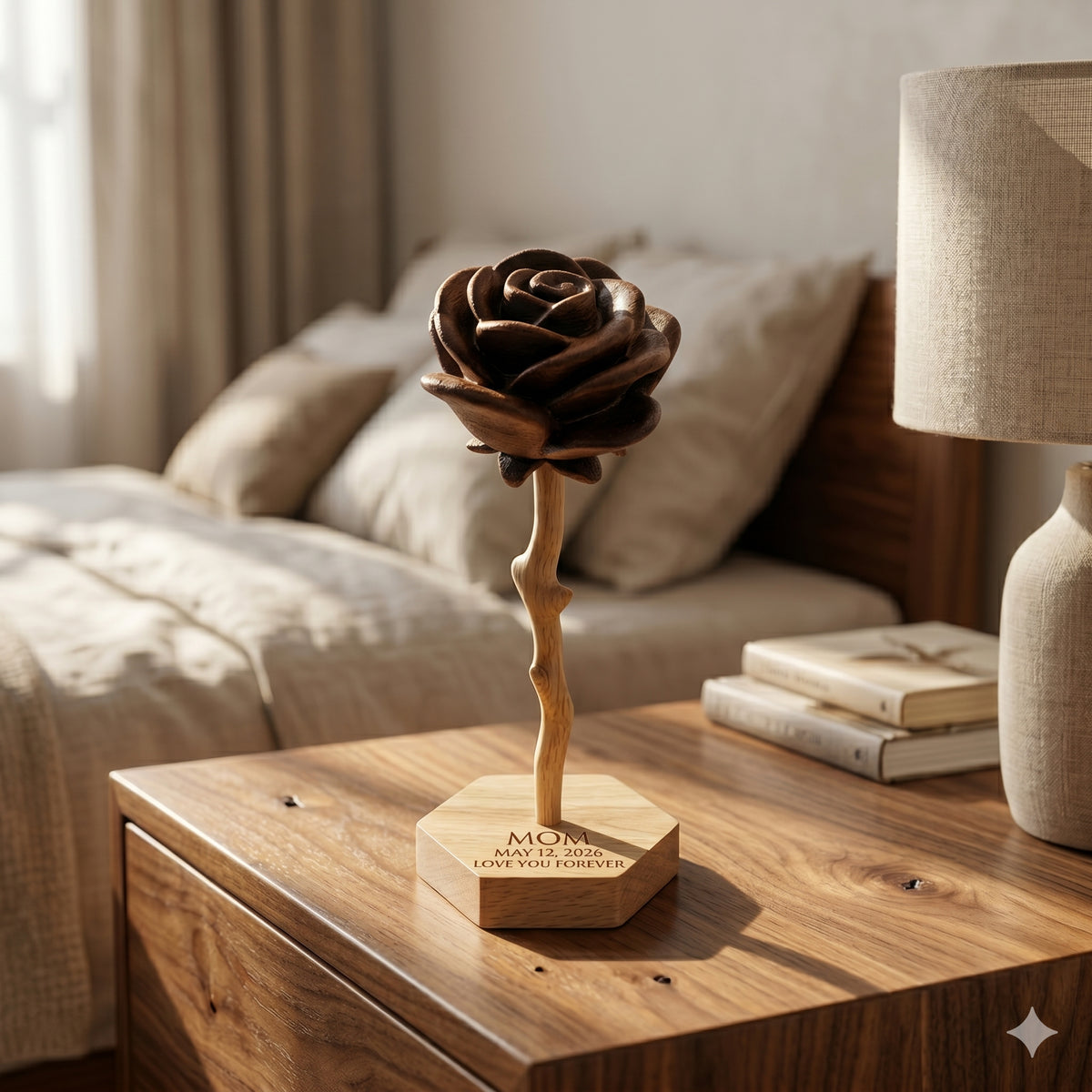 Personalized Wooden Rose Keepsake - Custom Engraved Gift for Her