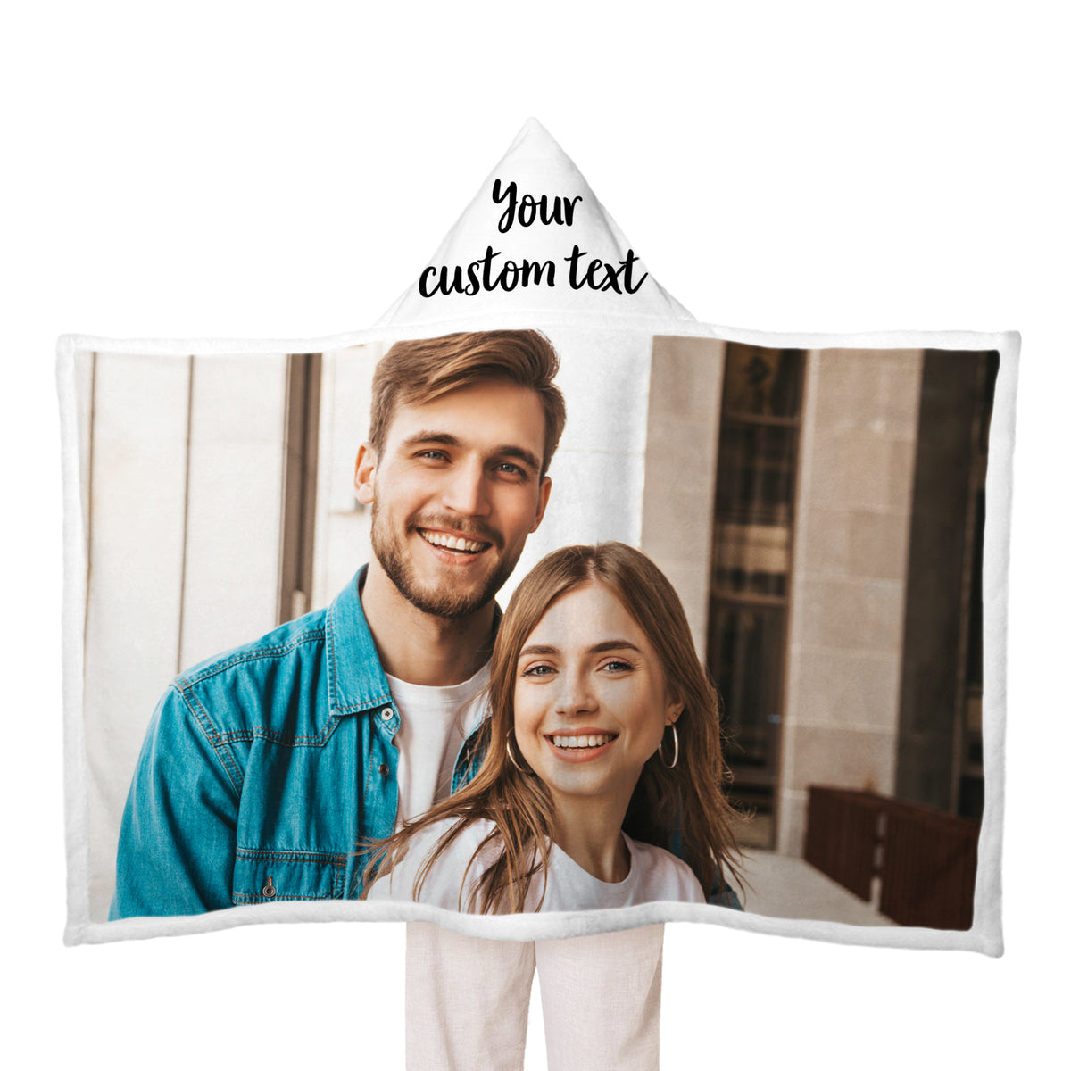 Custom Couple Name & Photo Style Hooded Blanket