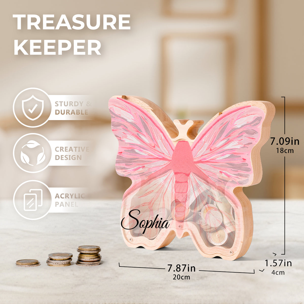 Wooden Butterfly Piggy Banks for Kids