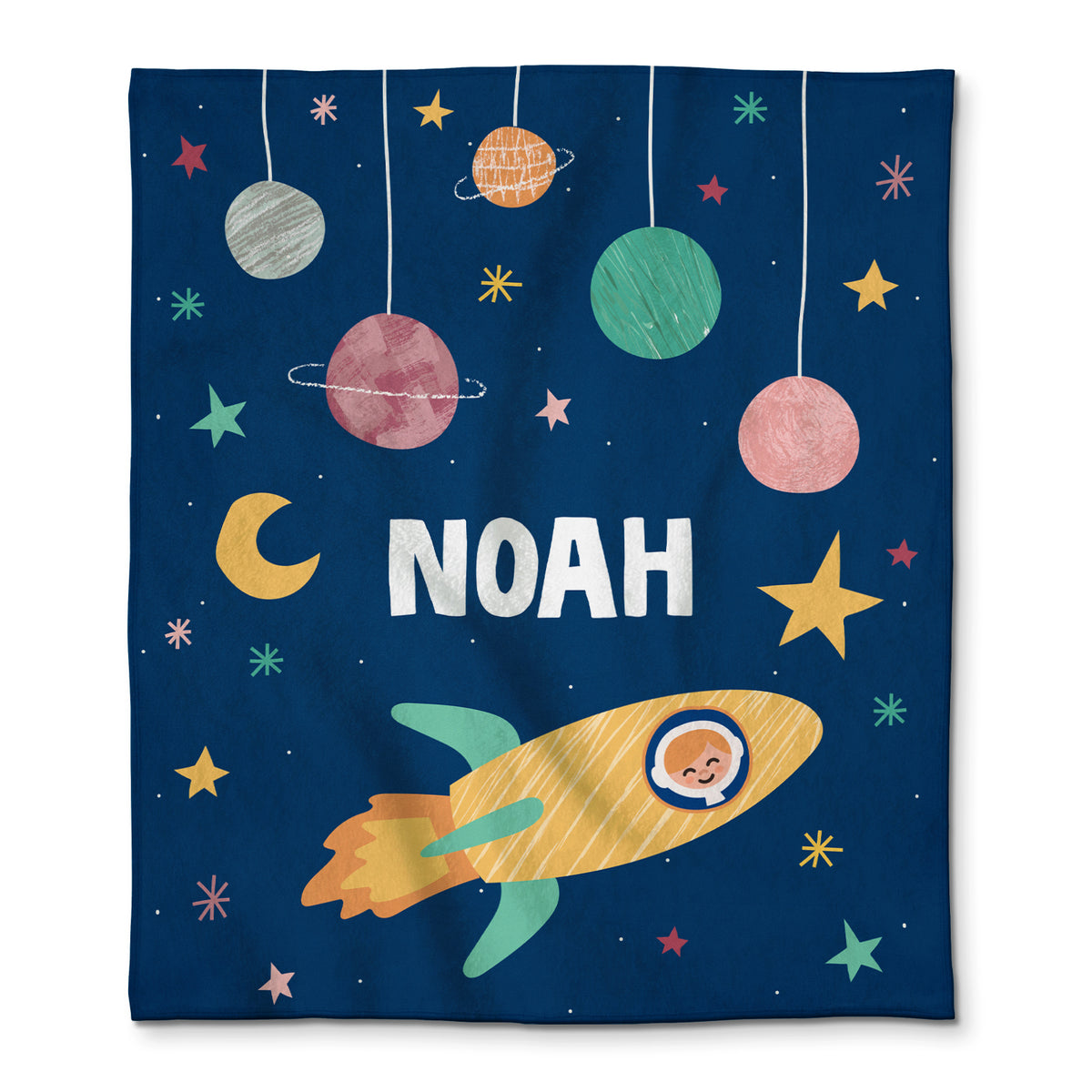 Personalized Space Rocket Baby Blanket Custom Design Baby Name Blanket
