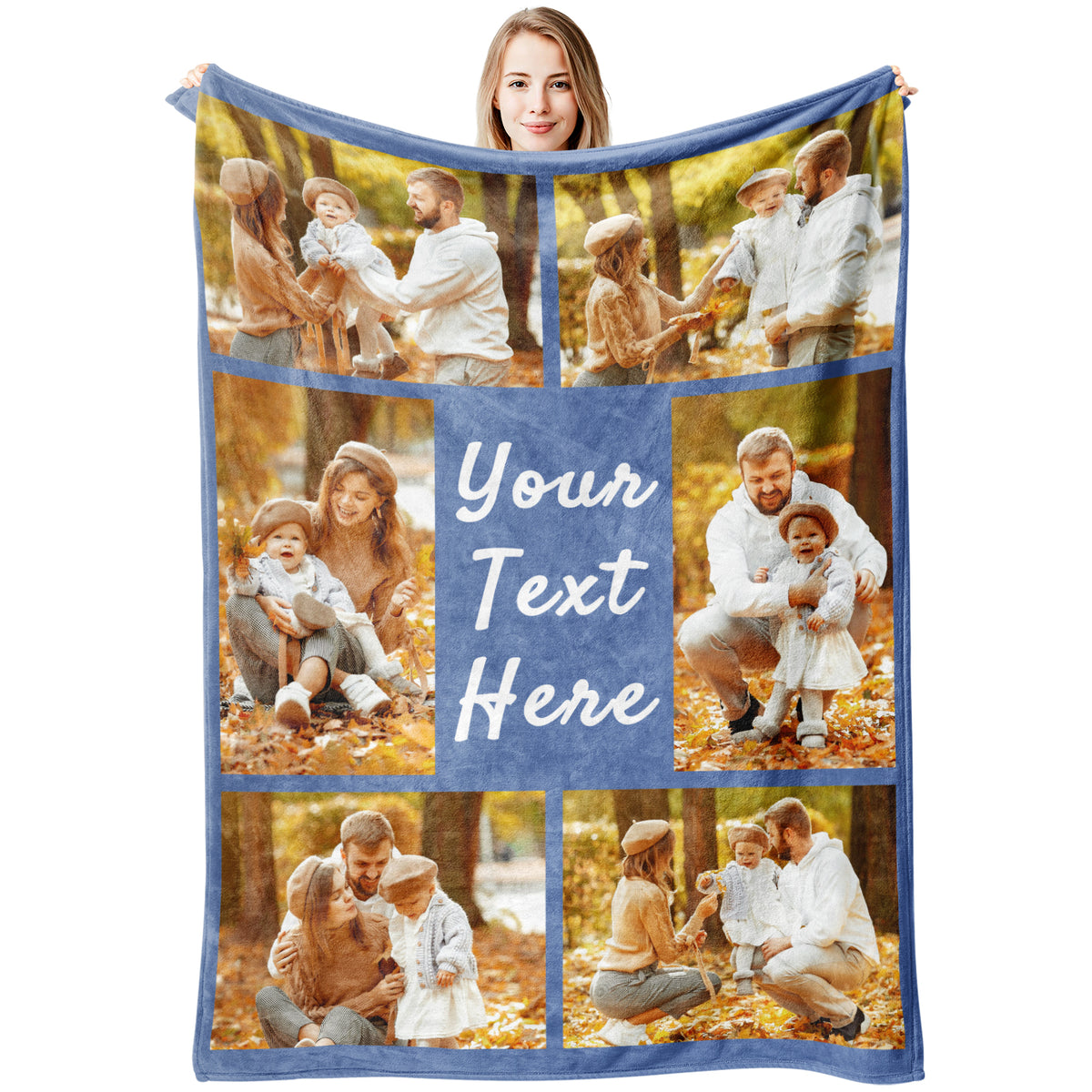 Personalised 6 Family Photos Soft Throw Blanket Gift for Mom Grandma Dad