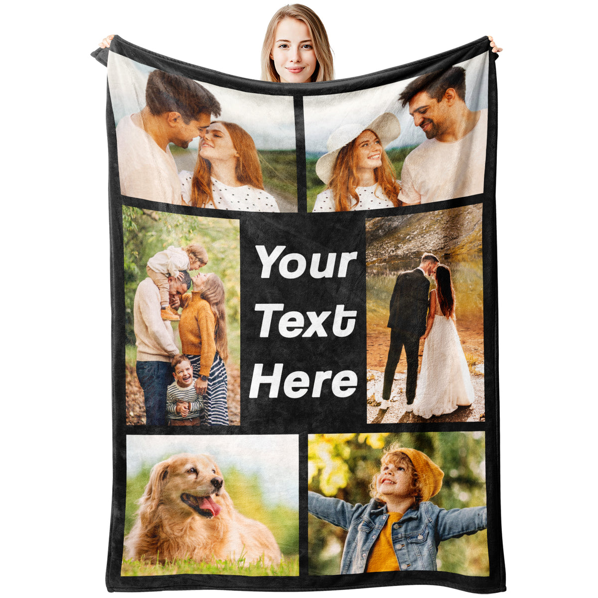 Personalised 6 Family Photos Soft Throw Blanket Gift for Mom Grandma Dad