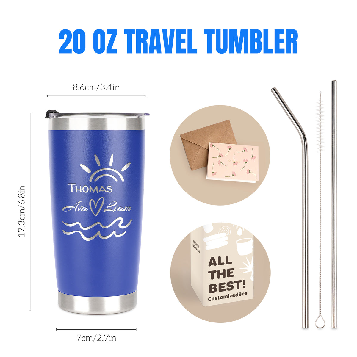 Customized Gift 20 oz Tumbler with Engraved Name, Stainless Steel Custom Tumbler Cup With Lid Straw, Personalized Anniversary Birthday Graduation Back to School Gifts for Women Men Kids