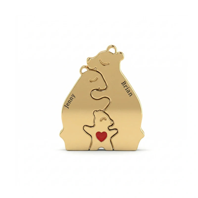 Personalized Bear Family Necklace - 18K Gold Plated Custom Name Pendants