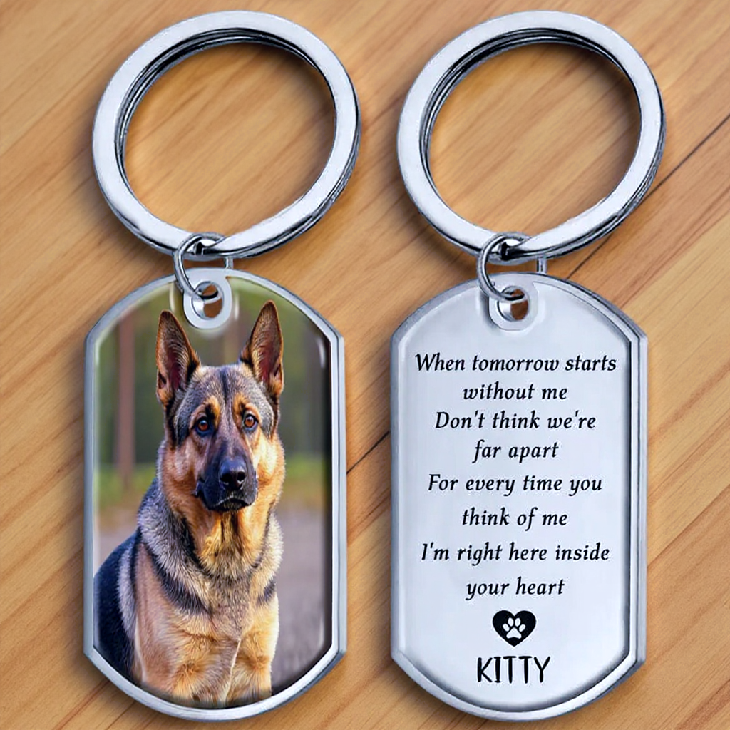 Custom Pet Photo Keychain with Engraved Message – Memorial Gift for Pet Lovers - Forever in My Heart