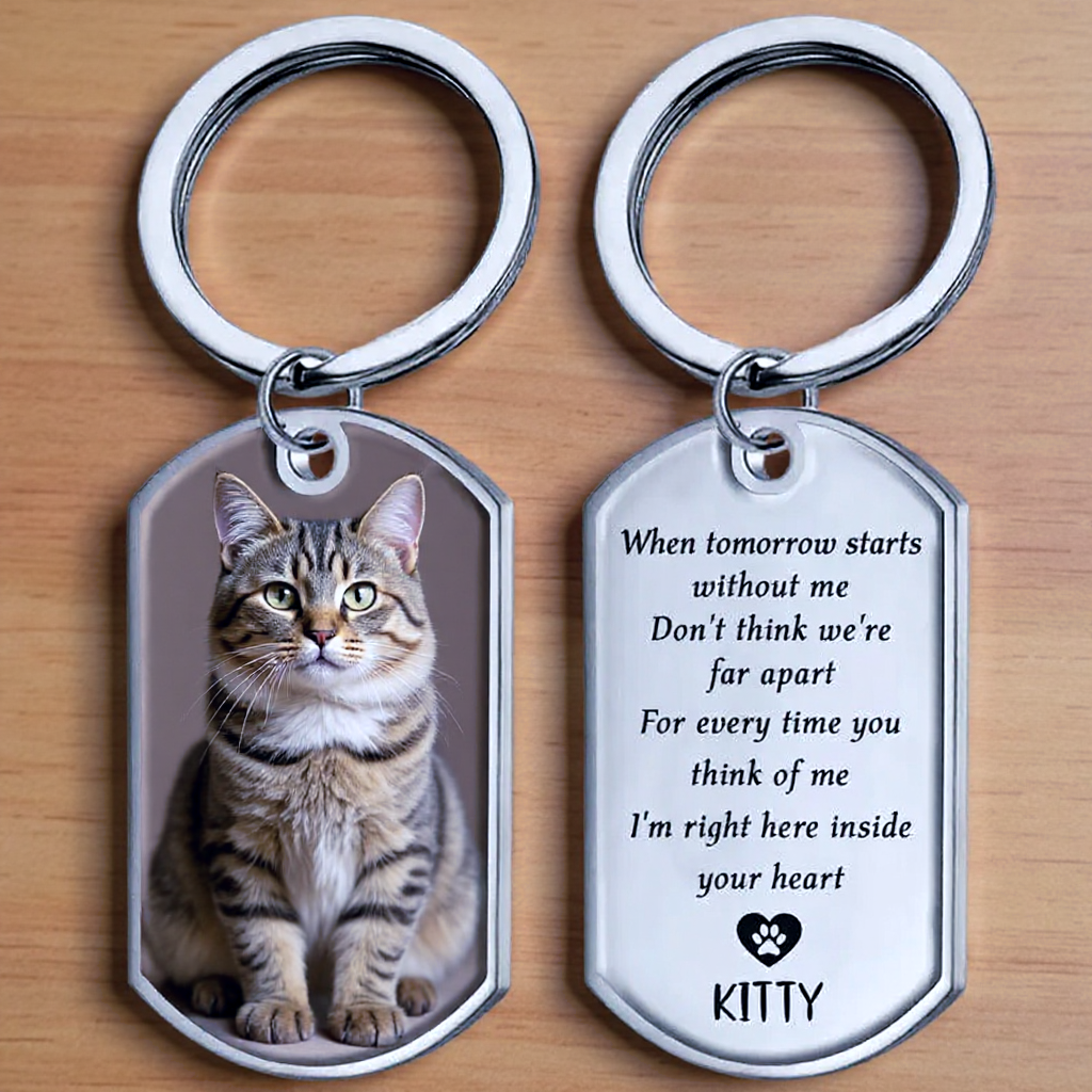 Custom Pet Photo Keychain with Engraved Message – Memorial Gift for Pet Lovers - Forever in My Heart