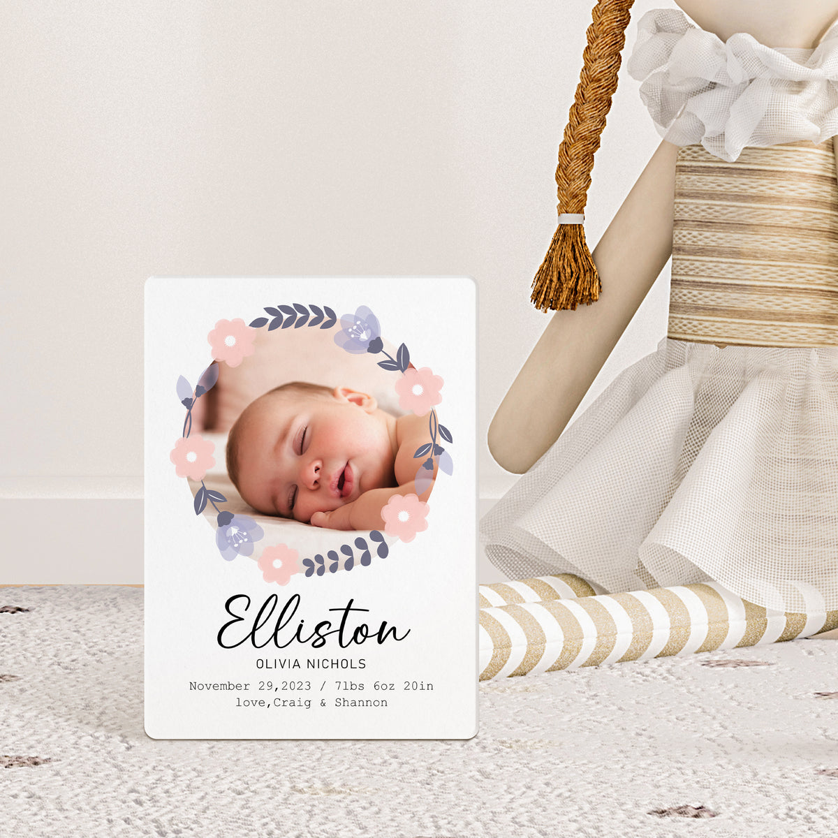 Floral Wreaths Birth Announcement Welcoming Our Blossoming Blessing