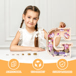 Personalized Wooden Letter Piggy Bank - Colorful Unicorn Style