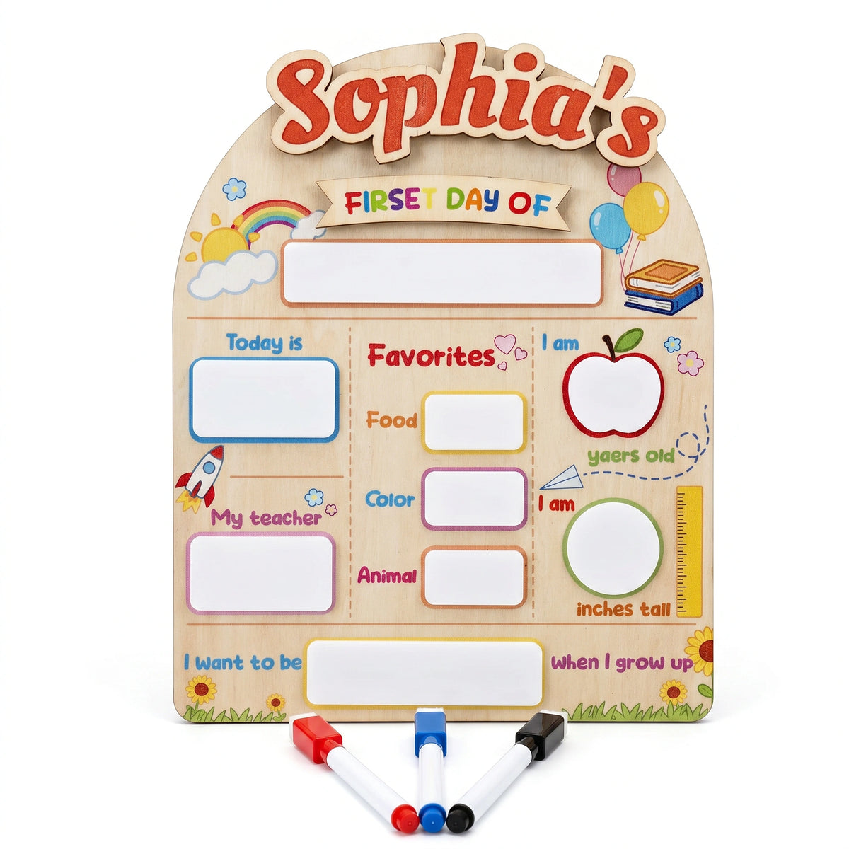 Personalized First Day of School Board, Dry Erase Sign | Custom name, dry erase wood sign, 8 x 10 in, preschool kindergarten photos, 3 markers included