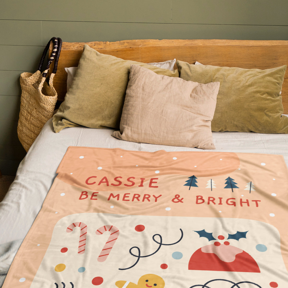 Christmas Design Gift for Kids Fleece Personalized Name Blanket