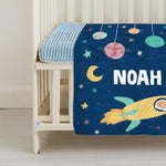 Personalized Space Rocket Baby Blanket Custom Design Baby Name Blanket
