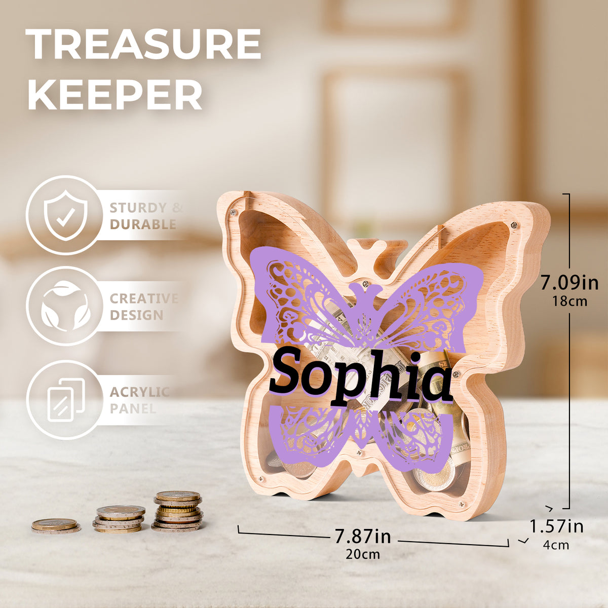 Wooden Butterfly Piggy Banks for Kids