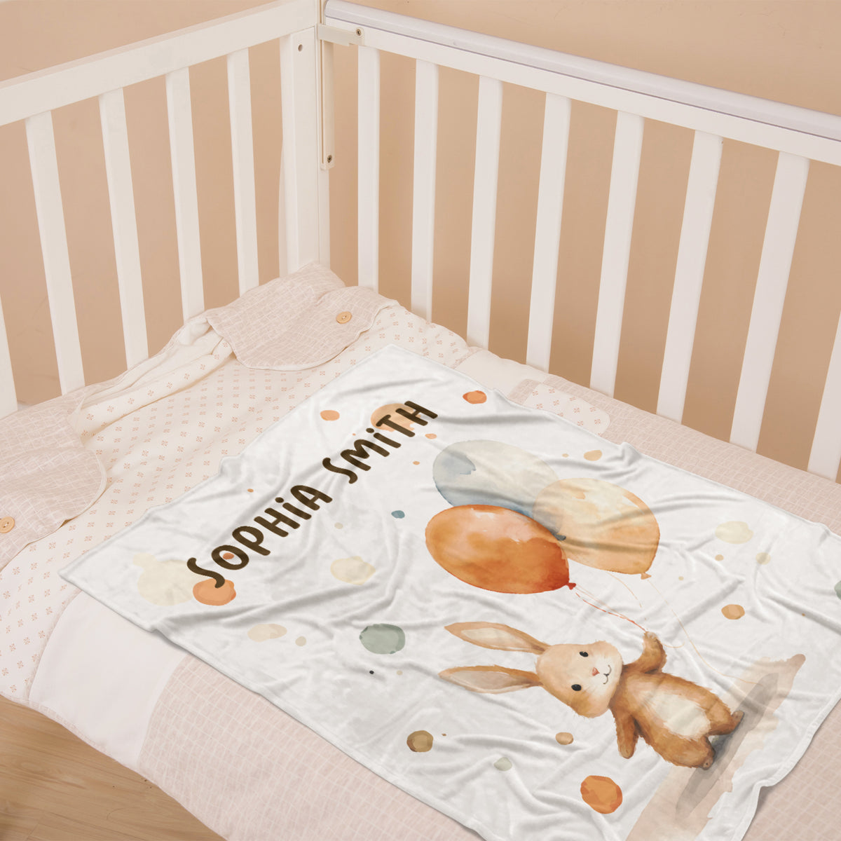 Personalized Rabbit Bunny Balloon Custom Baby Name Blankets
