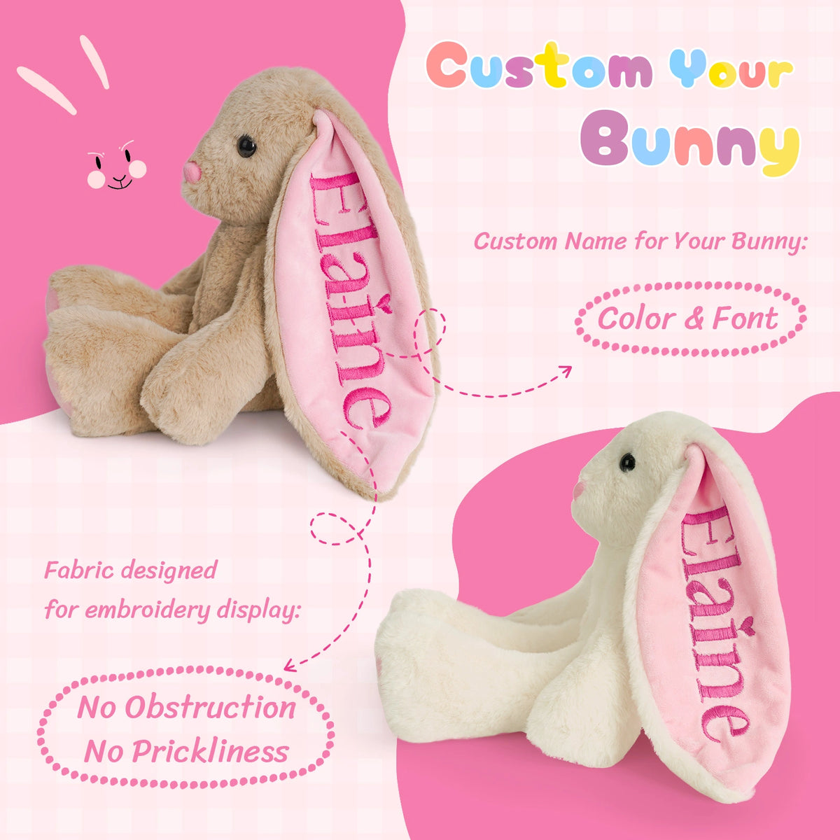 Custom Name Embroidered Plush Bunny: Ideal Easter, Birthday Gift for Little Ones