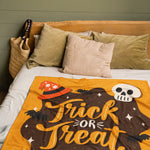 Haunted Halloween Cat Witch's Hat Black Bats Fleece Throw Blanket