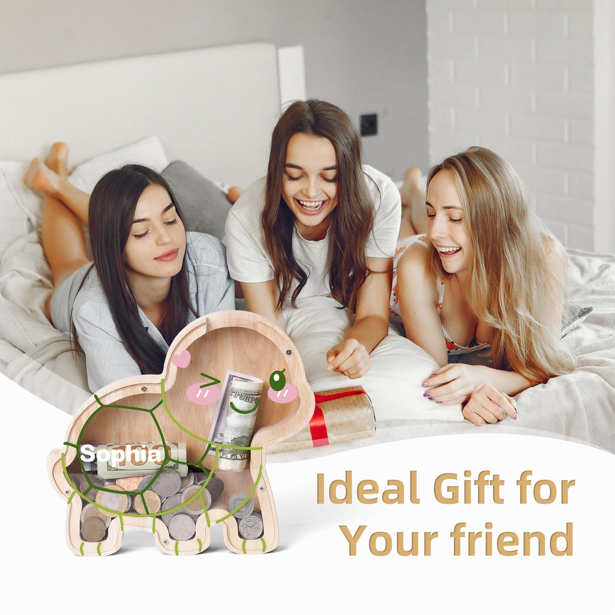 Wooden Turtle Piggy Banks for Kids