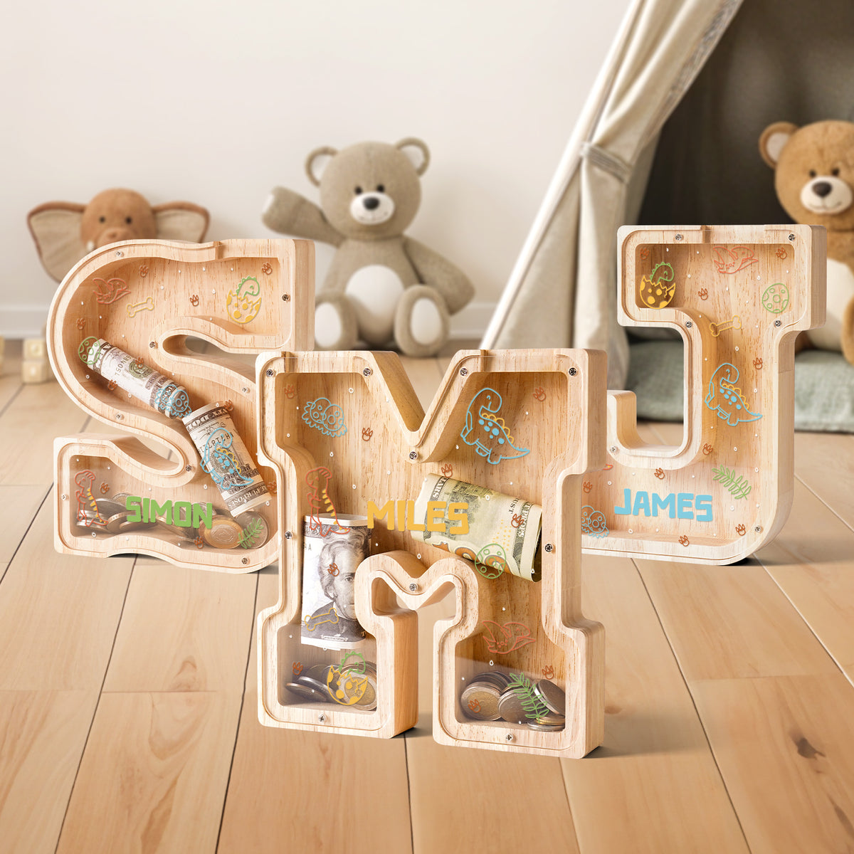 Personalized Wooden Letter Piggy Bank-Good Gift For Kids