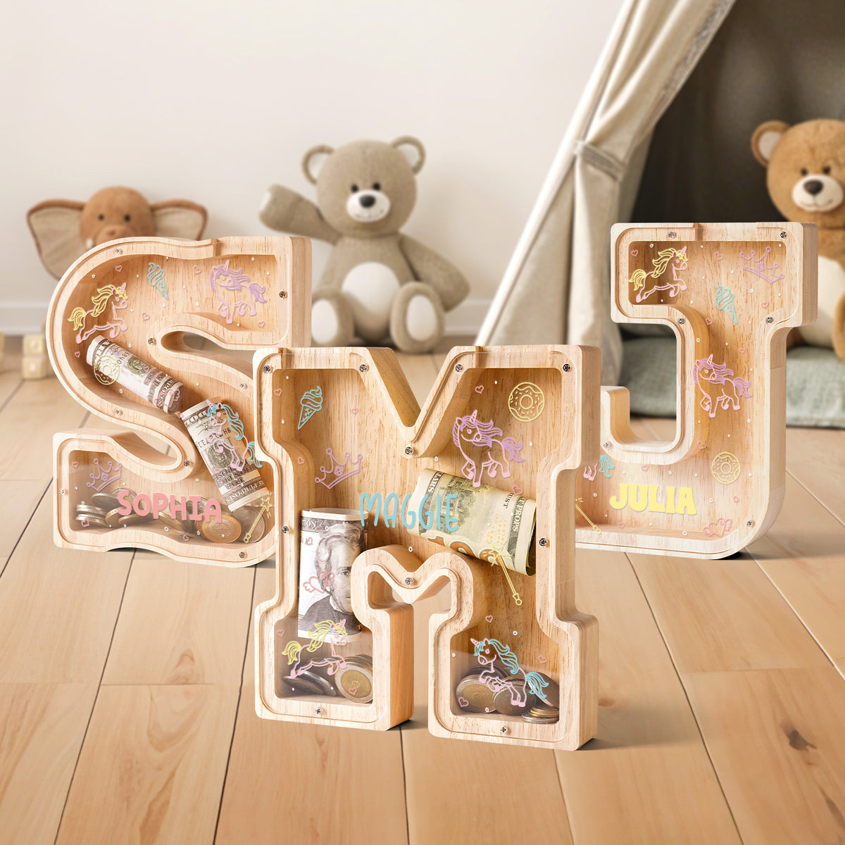 Personalized Wooden Letter Piggy Bank-Good Gift For Kids