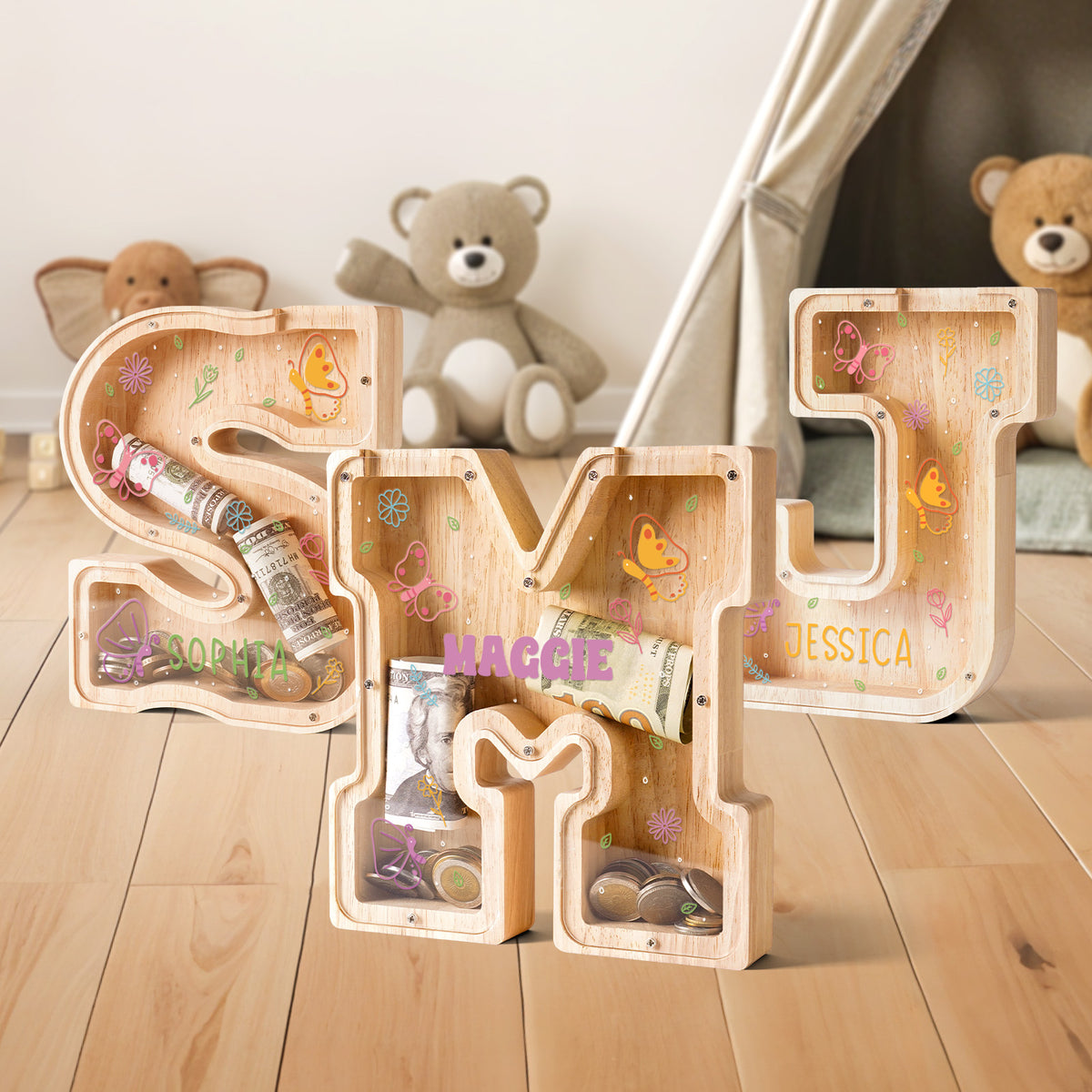 Personalized Wooden Letter Piggy Bank-Good Gift For Kids