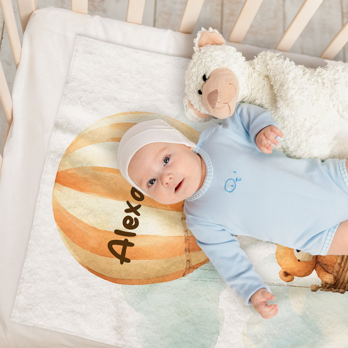 Personalized Hot Air Balloon Baby Shower Gift Custom Name Blanket