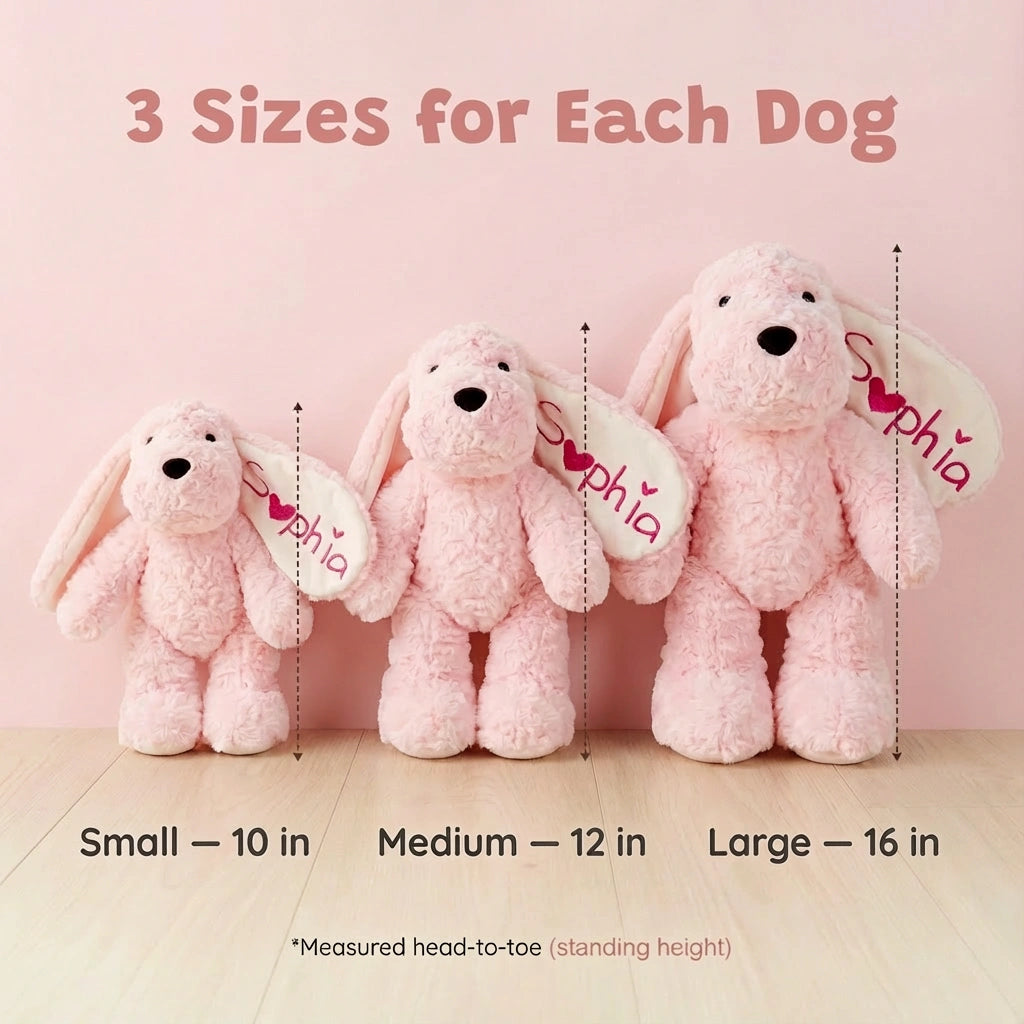Customizedbee Personalized Stuffed Dog with Name, Embroidered Ear (Name/Date/Text), Soft Plush Puppy, 10/12.5/16 Inches, Easter Basket Gift for Toddlers Kids, Baby Shower Birthday Gift