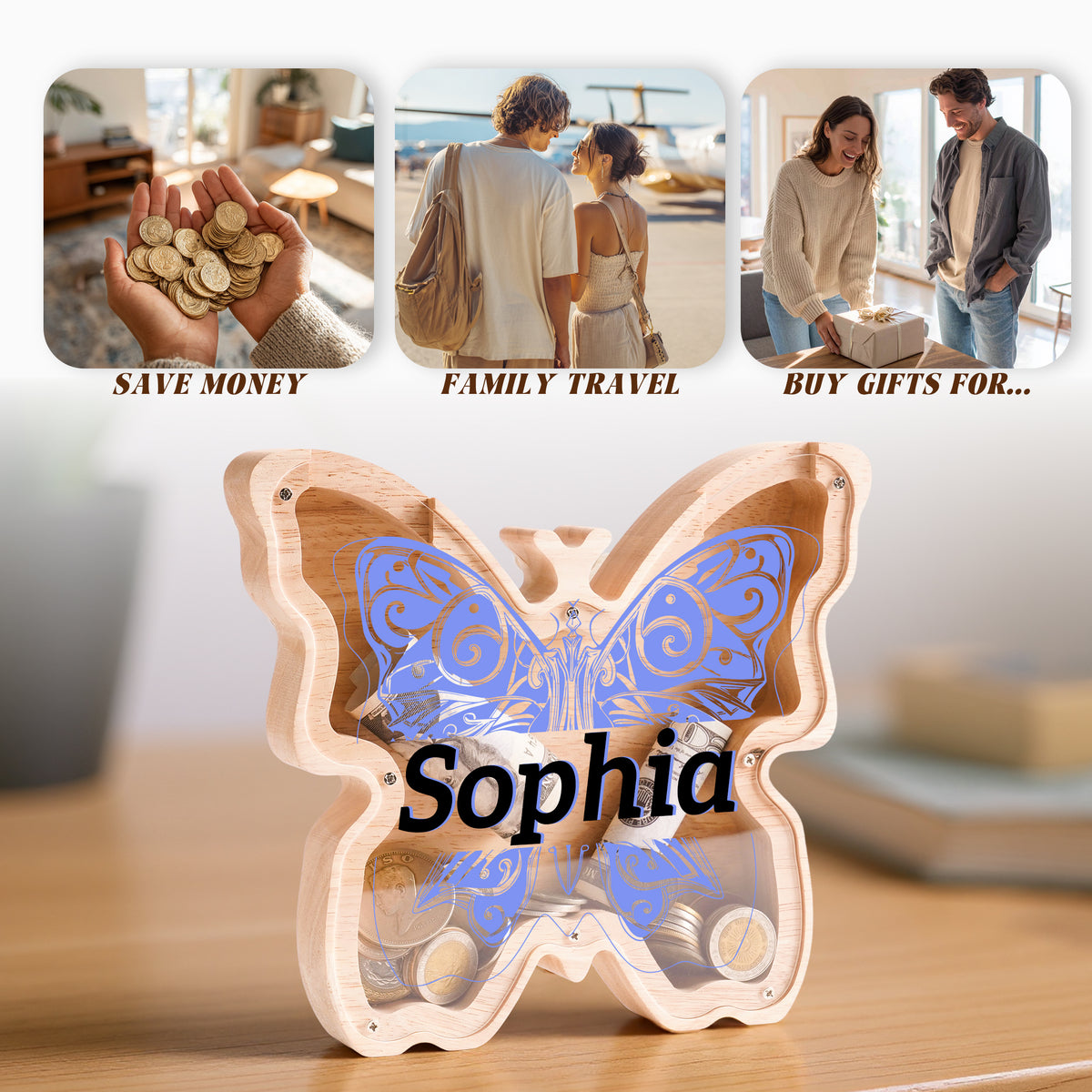 Wooden Butterfly Piggy Banks for Kids