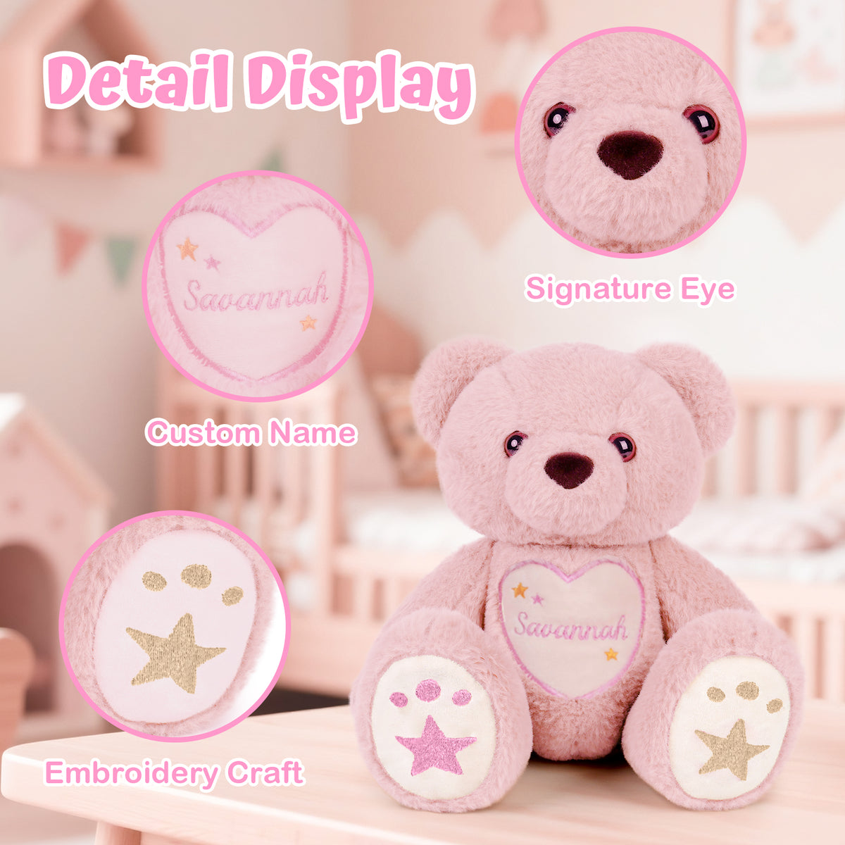 Starlight Teddy Bear 14” - Pink - Personalized Gift