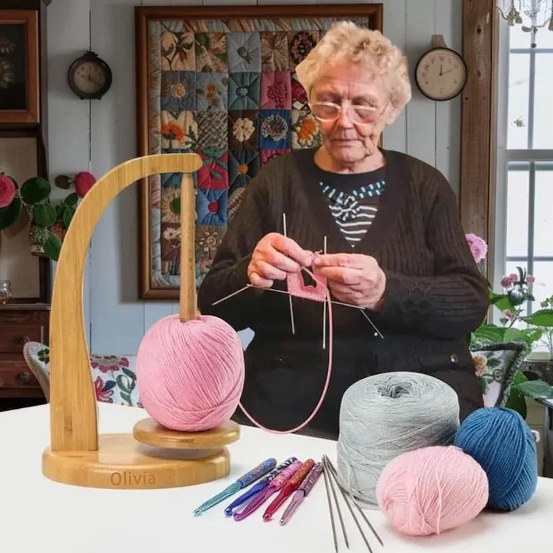 Magnetic Wooden Rotating Yarn Holder - Ideal for Knitting & Crochet. Stable Organizer, Perfect Gift for Mom, Knitters & Crocheters