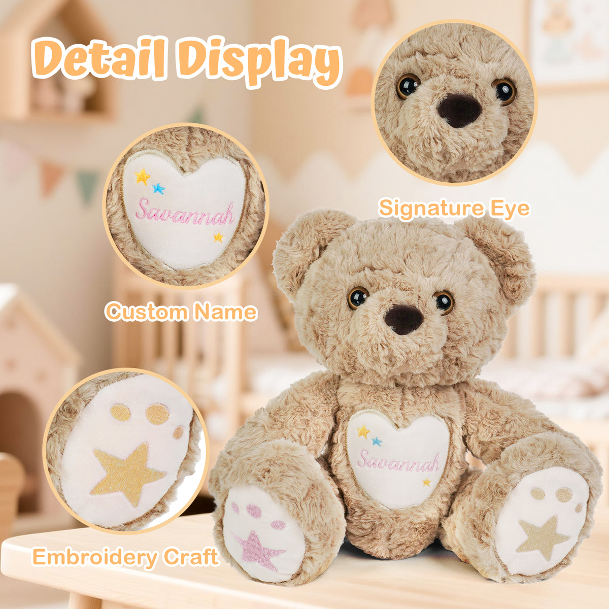 Starlight Teddy Bear 14” - Brown Short Fur - Personalized Gift