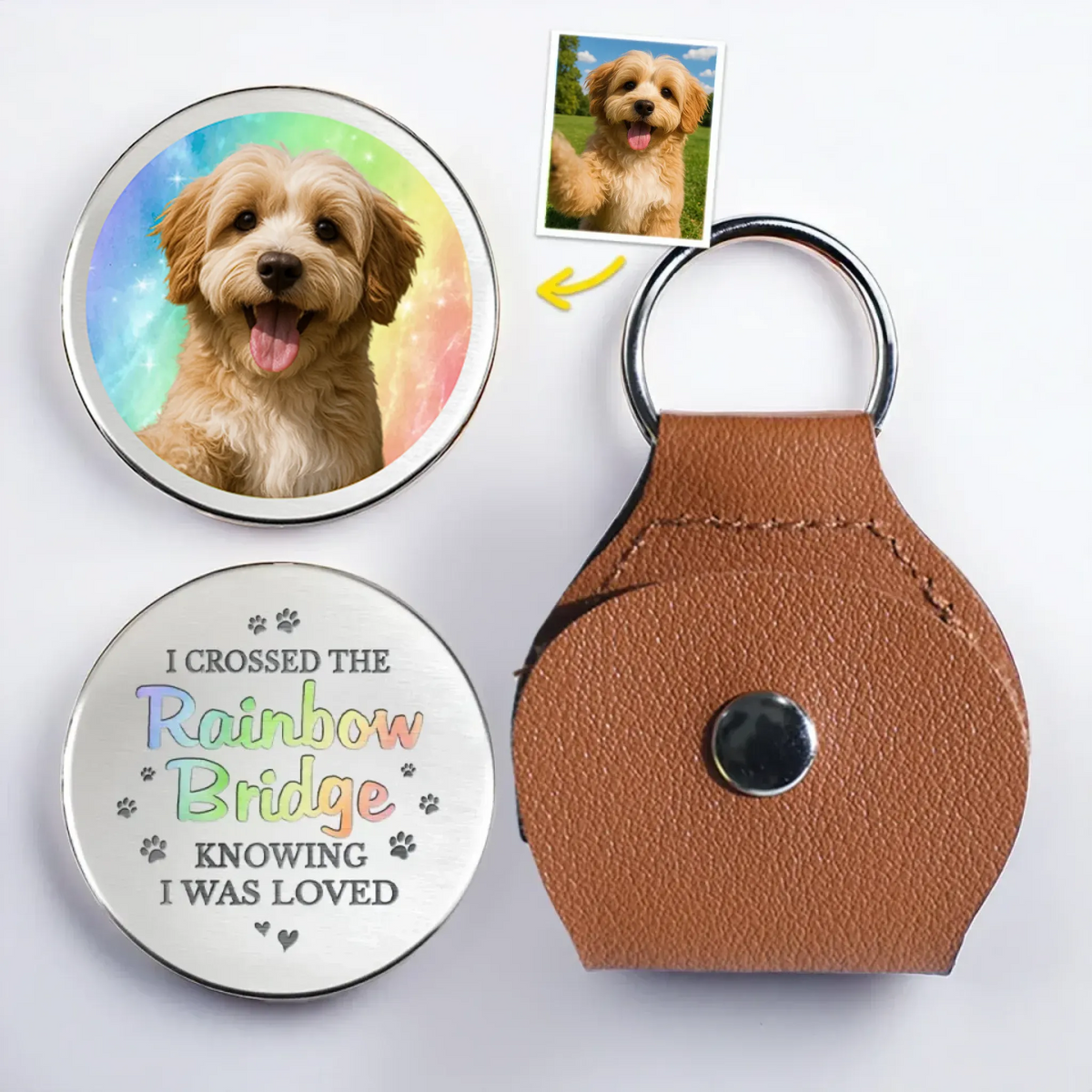 Personalized Pet Memorial Keychain – Custom Pet Photo & Rainbow Bridge Quote