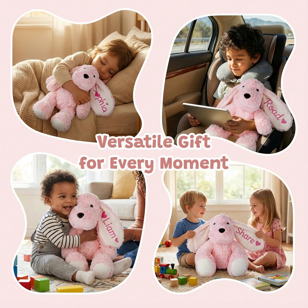 Customizedbee Personalized Stuffed Dog with Name, Embroidered Ear (Name/Date/Text), Soft Plush Puppy, 10/12.5/16 Inches, Easter Basket Gift for Toddlers Kids, Baby Shower Birthday Gift