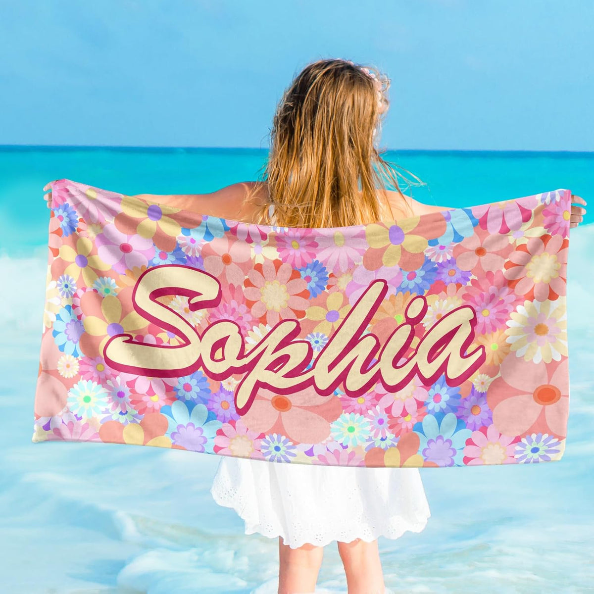 Personalized Kids Beach Towels with Names - 6 Sizes, Cotton/Poly